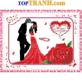 Tranh thêu chữ thập cô dâu chú rể